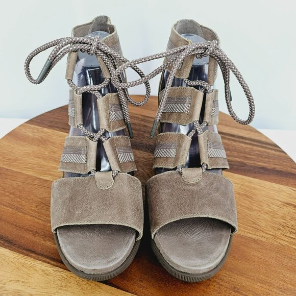 Sorel Joanie II Wedge Sandals 11 Lace Up Ash Brown Taupe NL3272-240 Leather Boho - Picture 5 of 13